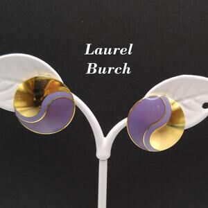 Laurel Burch Purple Post Earrings, Lavender Purple Enamel, Gold Plated, 1980s